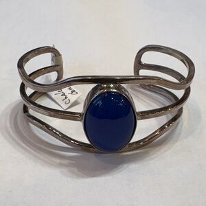 Sterling Silver Contemporary Cuff Bracelet with large oval genuine stone